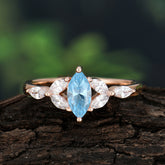 Classic Marquise Cut Aquamarine Engagement Ring Sider with 3-stone